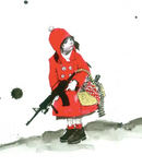 Litografía "Red Ridding Hood" por Lora Zombie