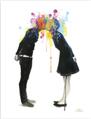 Litografía "Big Bang Kiss" por Lora Zombie