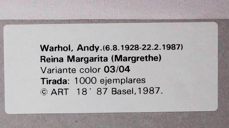Litografía por Andy Warhol "Queen Margrethe"